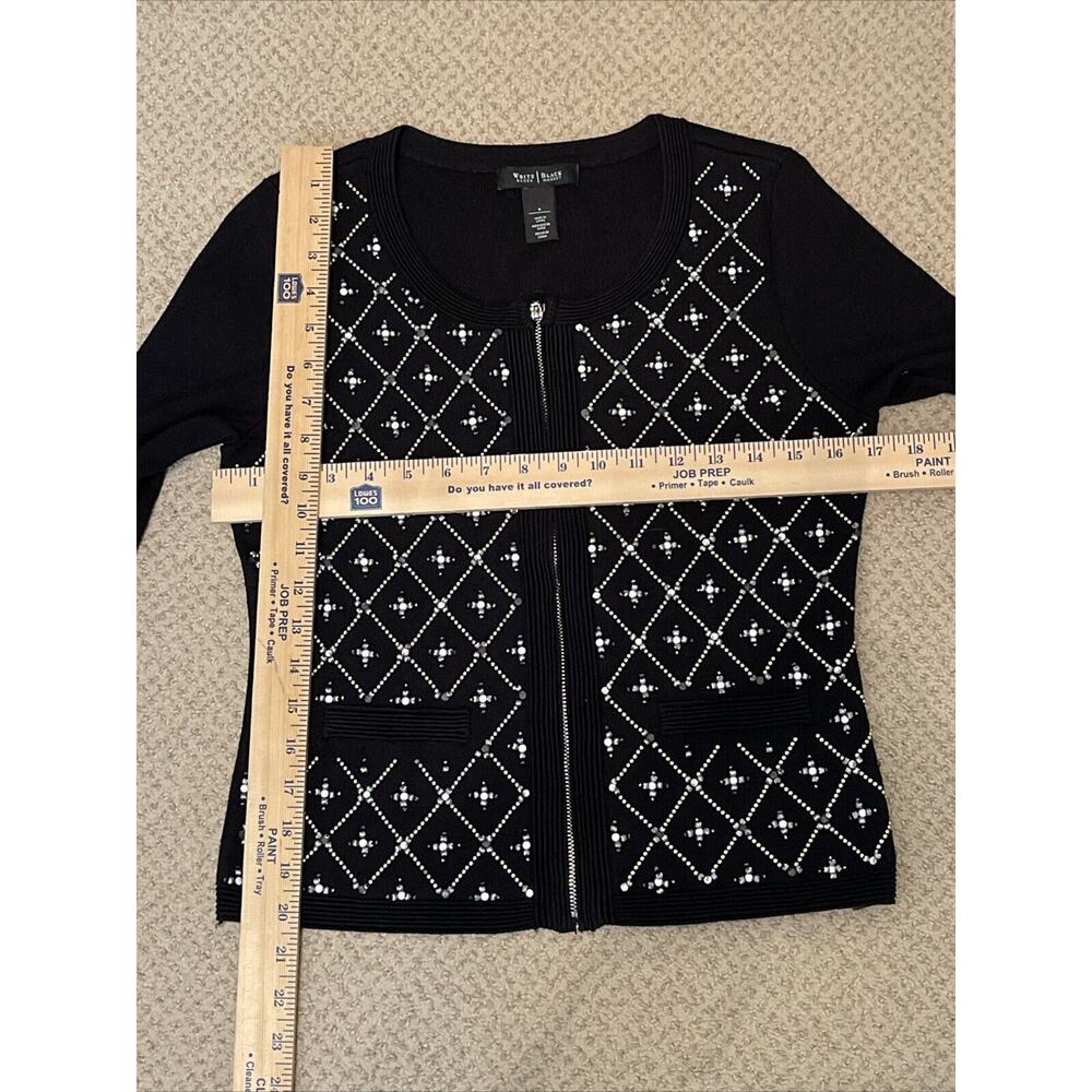 WHITE HOUSE BLACK MARKET Women’s Size S Beaded Embellished Cardigan Black Zip - Picture 6 of 7